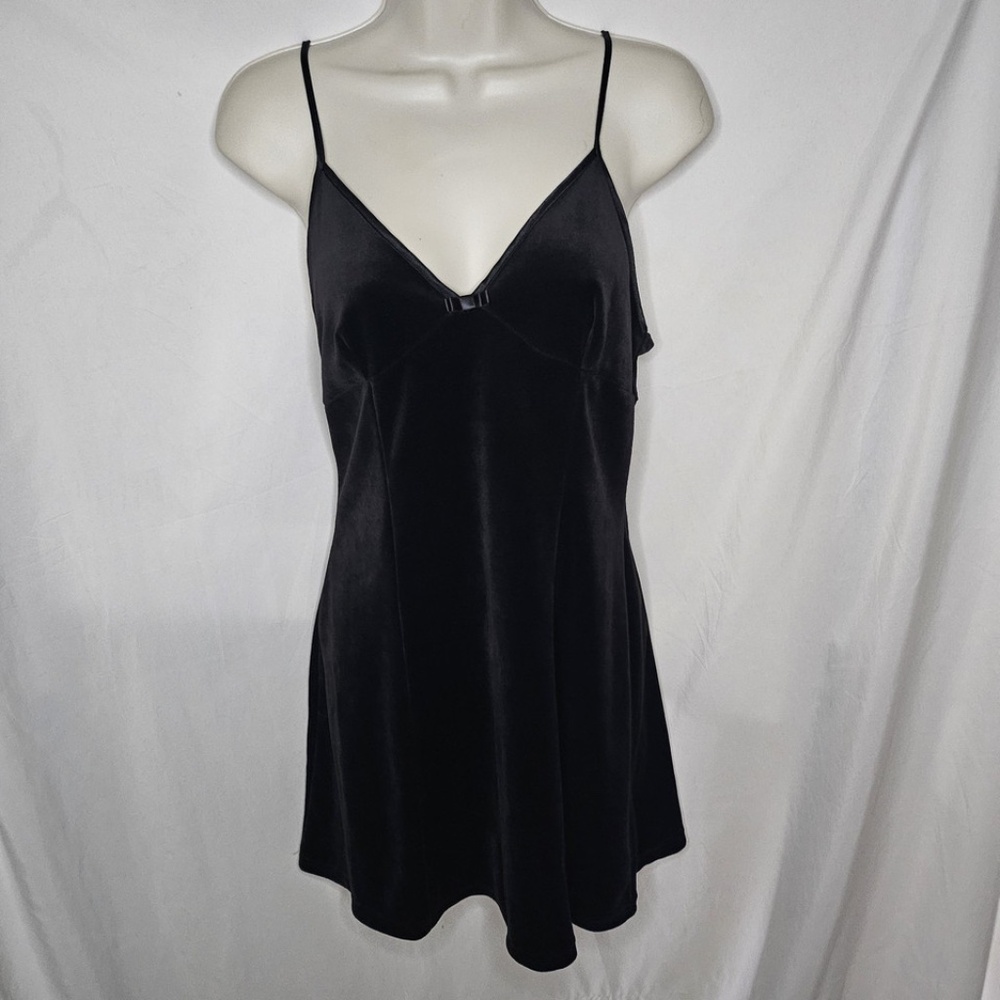 Vintage Cinema Etoile Black Velvet Babydoll Slip Dress Nightgown Y2K 90s Women S